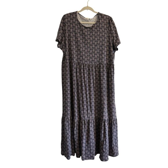 Boden Women's Emma Tiered Jersey Knit Midi Dress in Paisley French Navy Size 20 - Picture 1 of 8